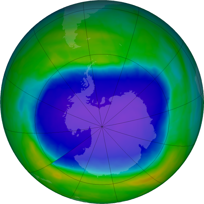 Antarctic ozone map for 29 October 2015